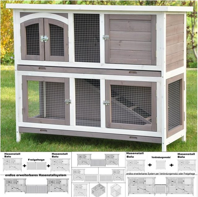 Nanook Hasenstall Balu Einzelstall oder System Kombi aus Holz in Weiß, wetterfest für Kleintiere - Bild 1