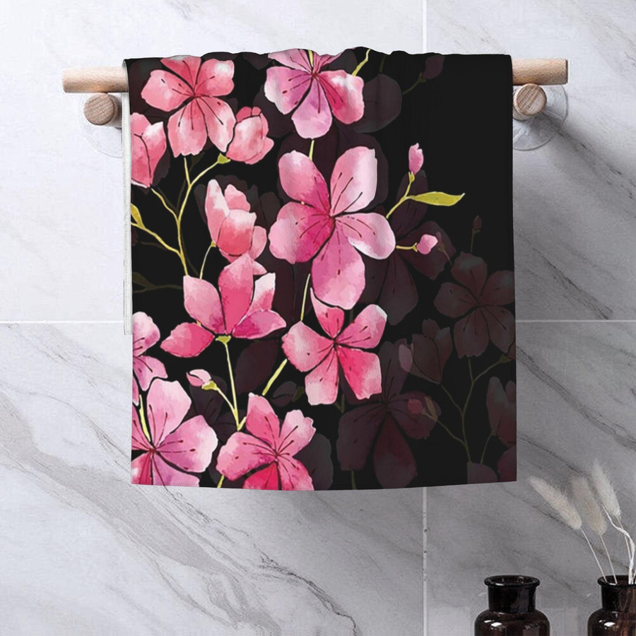 Saugfähiges Baumwolltuch mit Kirschblüten-Muster in Schwarz, B: 30 cm, H: 60 cm - Bild 4