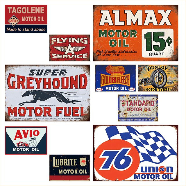 OANKR Vintage Metallschild Kraftstoff & Motoröl Retro Schachbrettfahne Wanddekoration für Garage und Männerhöhle, Mehrfarbig, B: 30,0 cm, H: 20,0 cm - Bild 1