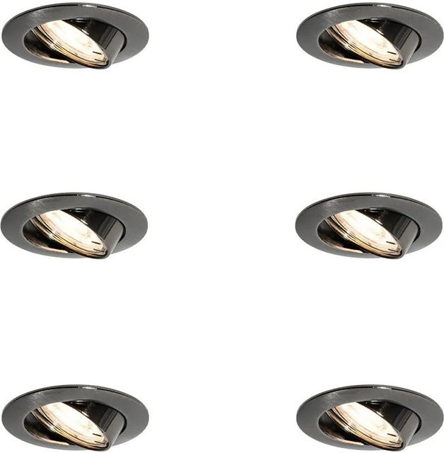 QAZQA 6er Set Moderne Einbaustrahler Gunmetal Grau Rund Schwenkbar GU10 aus Metall - Bild 1