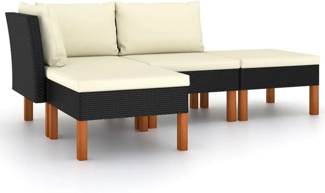 vidaXL 4-tlg Garten-Lounge-Set in L-Form aus Poly-Rattan und Eukalyptusholz mit Kissen in Schwarz - Bild 1