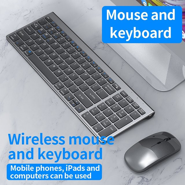 Dreamburgh Kabelloses Tastatur-Maus-Set mit Bluetooth und 2.4G in Silber, Wiederaufladbar und Ultra-dünn für Computer, Büro und Gaming - Bild 1