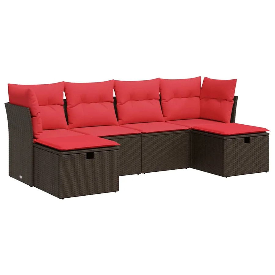 vidaXL 6-teilige Garten-Sofagarnitur aus braunem Poly-Rattan mit Kissen aus Polyester und pulverbeschichtetem Stahl - Bild 2