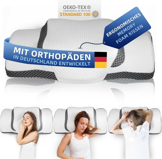 Orthopädisches Memory Foam Nackenkissen von IDEA in Weiß für Seiten-, Rücken- und Bauchschläfer, B/T/H: 67,3 x 38,2 x 13,8 cm - Bild 1