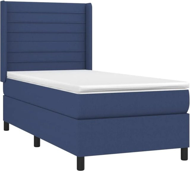 vidaXL Boxspringbett mit Matratze in Blau und Weiß, Hybrid-Bett mit LED-Unterbettbeleuchtung und USB-Ladeport, B/T: 100 x 200 cm - Bild 1