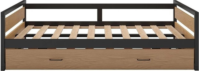 Vente-unique Bettrahmen Boston aus Kiefernholz und Metall in Naturfarben mit anthrazitfarbenen Akzenten, Breite: 120 cm - Bild 1