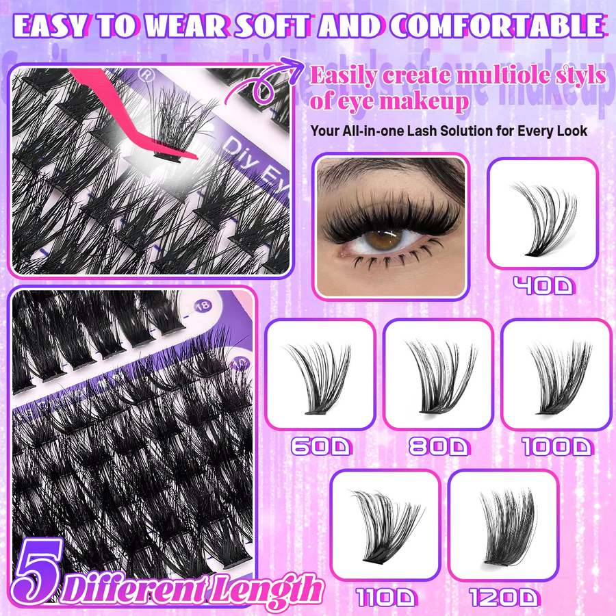 EIMNY Wimpernset mit oberen und unteren Wimpern, D-Curl, Schwarz - Bild 4