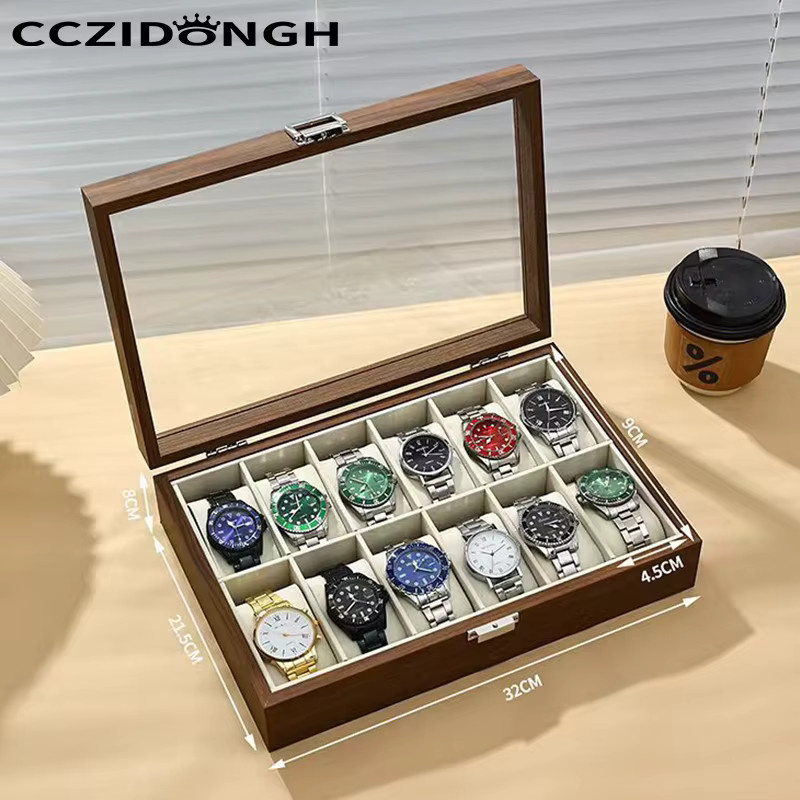 CCZIDONGH Uhrenbox Holz, 12 Fächer, Glasfenster, Unisex - Bild 6