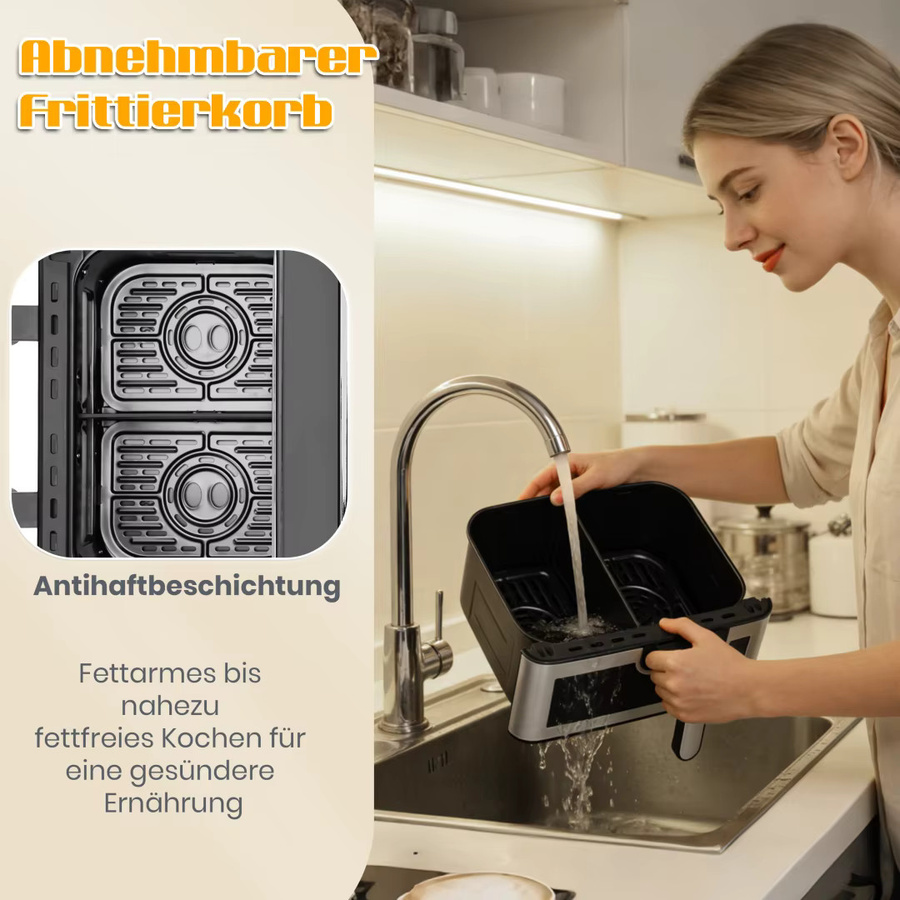 Sinaopus Heißluftfritteuse mit Touch-Steuerung und Digitalanzeige, 8,5 l, Schwarz - Bild 7