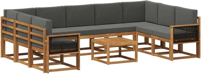 vidaXL Outdoor-Sofagarnitur aus Akazienholz mit Kissen und Couchtisch in L-Form, Braun und Anthrazit - Bild 1