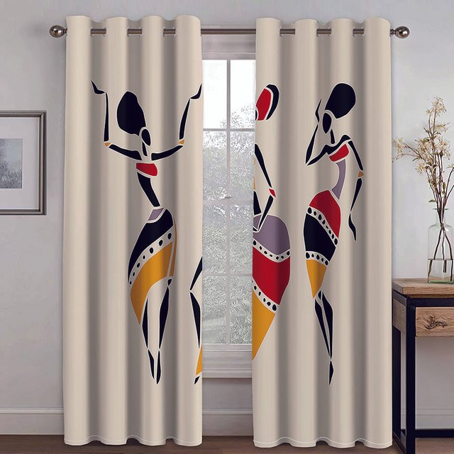 Yiran Furniture Transparenter Vorhang mit 3D Afrikanische Frau Motiv in Beige, Modernes Design für Wohnzimmer, Schlafzimmer und Küche, Breite: 100 cm, Höhe: 130 cm - Bild 1