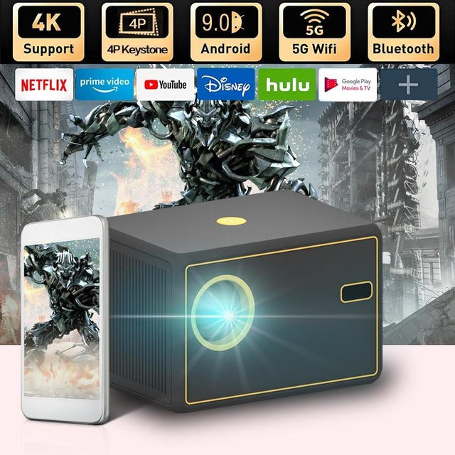 Vivicine Y7 Tragbarer Heimfilmprojektor V6 Modell mit Android 9.0, 720p HD und Wi-Fi, Schwarz - Bild 1