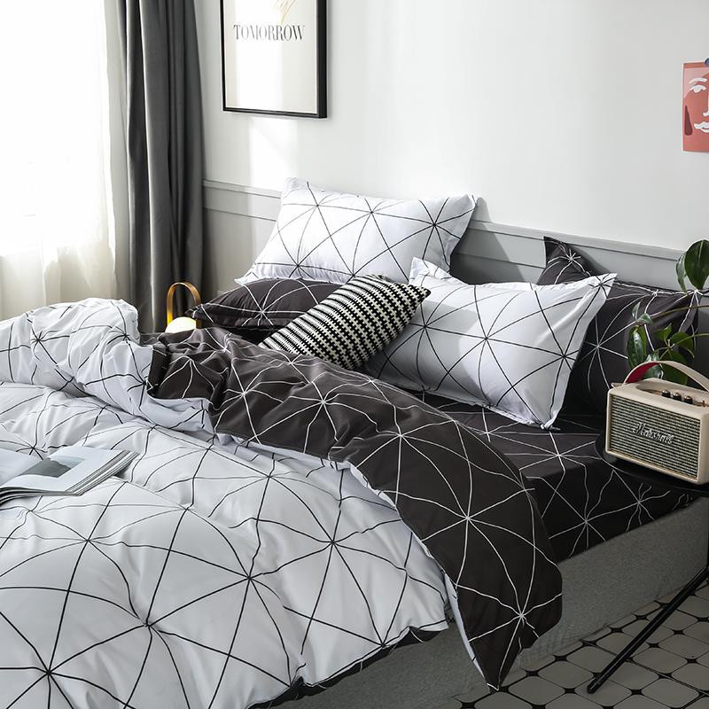 3-teiliges Bettwäscheset Binchi Outdoor Product mit wendbarem Bettbezug und 2 Kissenbezügen, geometrisches Design, Schwarz-Weiß, B/H: 135 x 200 cm - Bild 1