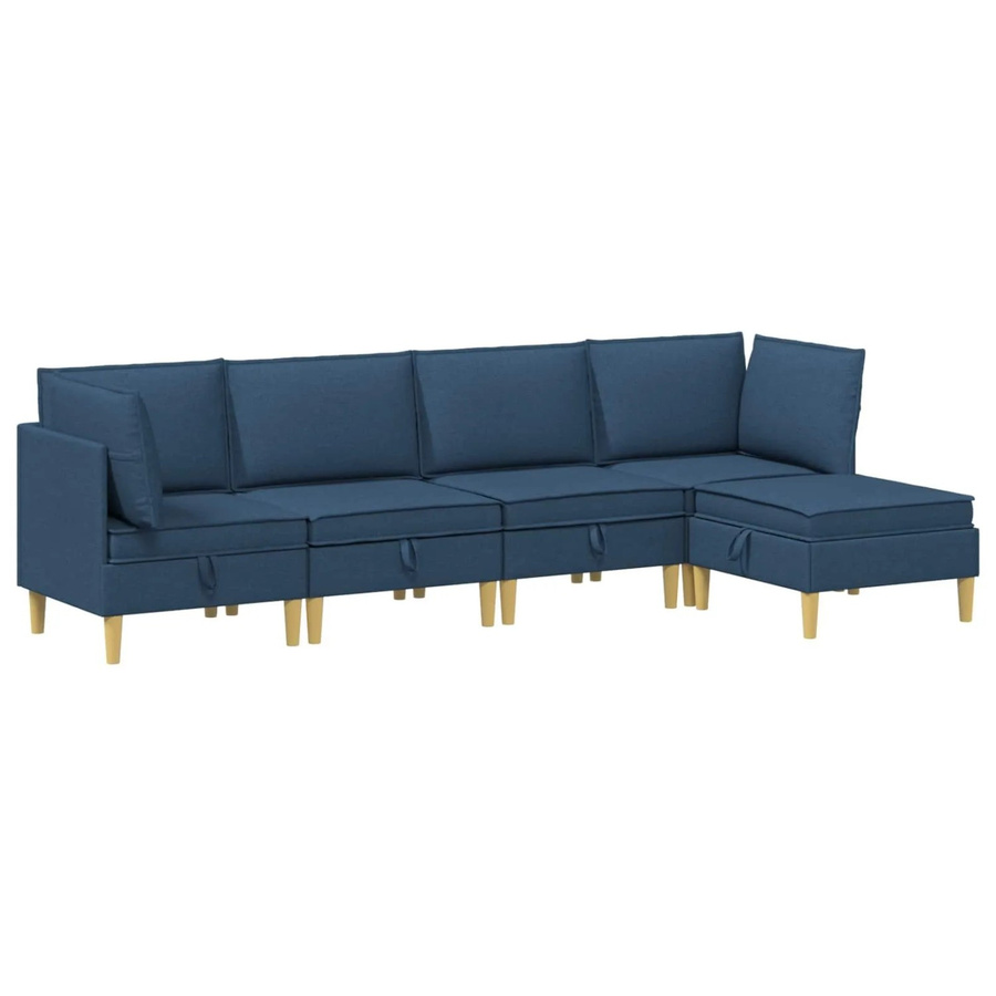 vidaXL Wohnzimmergarnitur in Blau aus Stoff mit Ecksofas, Mittelsitzen und Hocker sowie Kissen - Bild 2