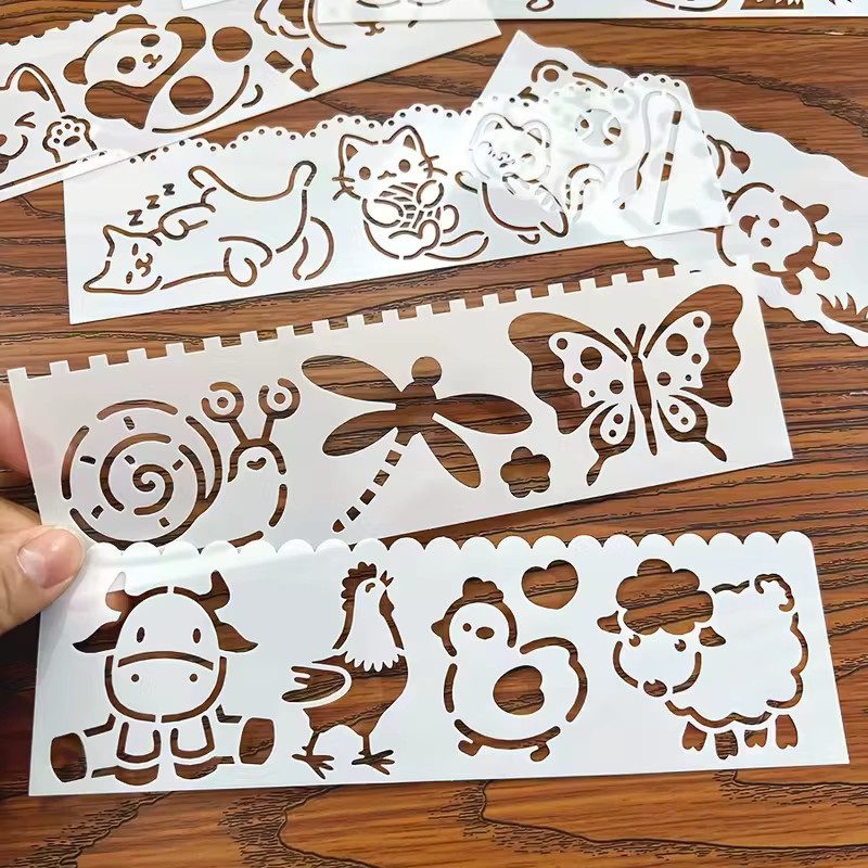 8er Set Mini Tier Schablonen aus Kunststoff in Weiß für DIY Malerei und Scrapbook-Handwerk - Bild 3