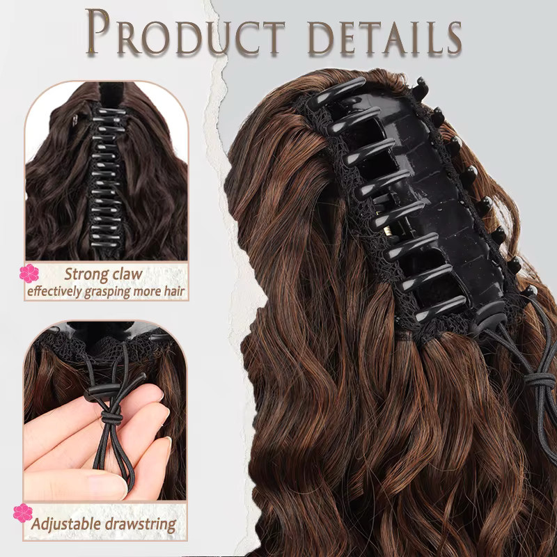 Haarverlängerung Clip-in, 26 Zoll, Synthetisch, Langer Welliger Lockiger Pferdeschwanz, Damen - Bild 3