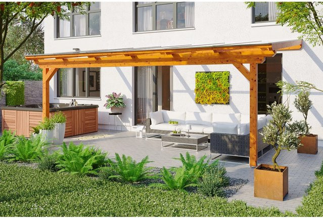 Skan Holz Terrassenüberdachung Ancona aus Leimholz Eiche hell mit Polycarbonat-Dach B/B: 648 x 300 cm - Bild 1