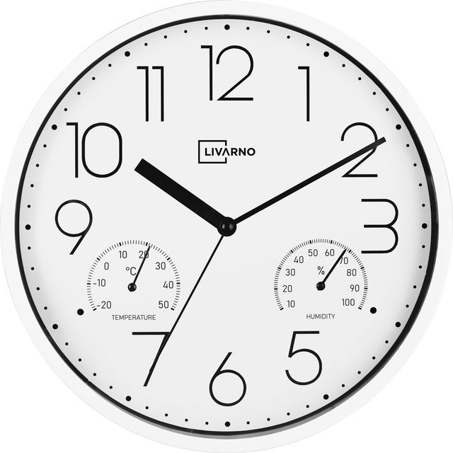 LIVARNO Wanduhr mit Thermo- und Hygrometer in Weiß, analoges Design mit Quarzwerk - Bild 1