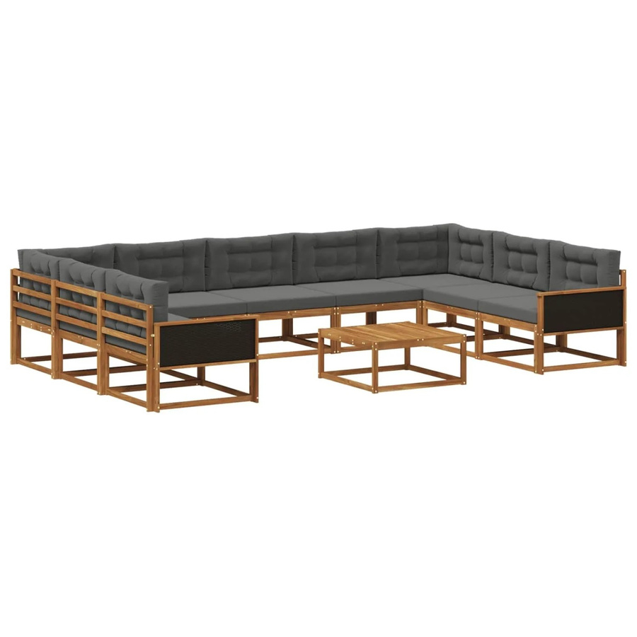 vidaXL Outdoor-Sofagarnitur aus Akazienholz mit 10 Kissen in Anthrazit und Braun - Bild 2