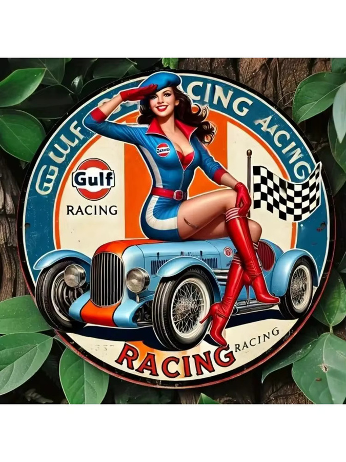 CIFBUY Gulf Racing Metall-Blechschild Retro Wanddekoration Mehrfarbig, Durchmesser: 20,32 cm - Bild 5