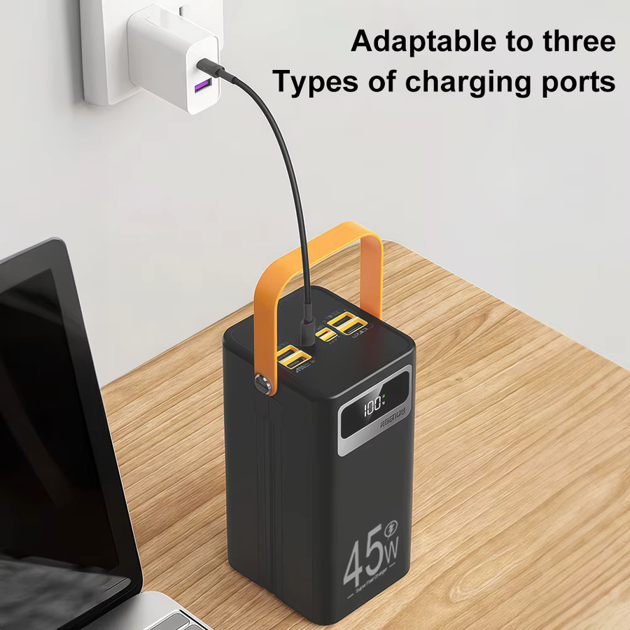 GerTong Powerbank 50000mAh mit 45W Schnellladung, digitale Anzeige und LED-Licht, Schwarz - Bild 4