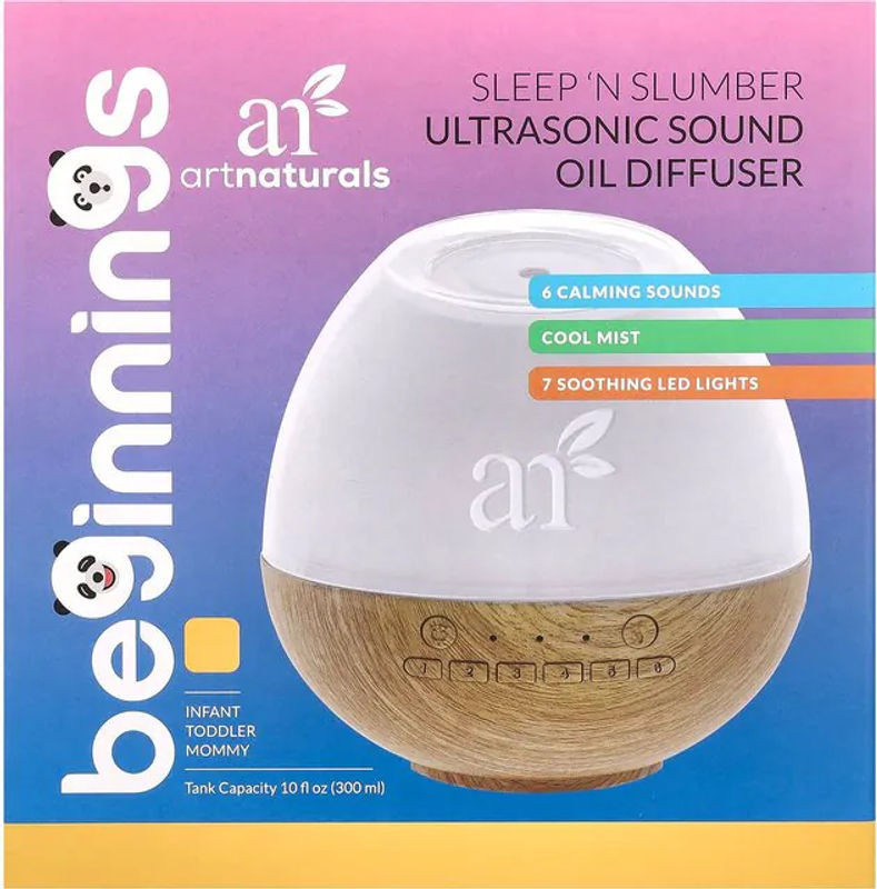 artnaturals Sleep 'N Slumber Ultraschall-Öldiffusor für Babys in Weiß mit Holzoptik - Bild 1