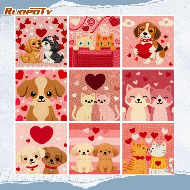 RUOPOTY Kreuzstich-Bastelset Katzen Motiv in Multicolour, Stickrahmen für Anfänger zur Heimdekoration, B/B/B: 25 x 25 x 25 cm - Bild 1