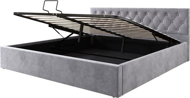 okwish Polsterbett mit Lift-up-Funktion und geknöpftem Kopfteil in Grau, B/T/H: 180 x 200 x 105,5 cm - Bild 1