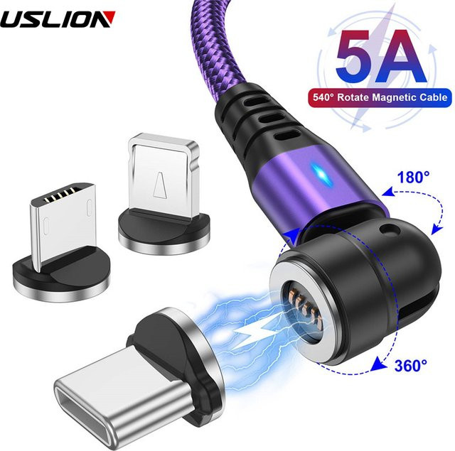 USLION 540 Magnetisches Schnellladekabel mit 5A und 360 Grad Drehung für USB-C und Micro-USB in Lila - Bild 1