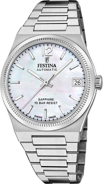 Festina Damenuhr, Automatik, Edelstahl, Silber, 35 mm, 10 ATM - Bild 1