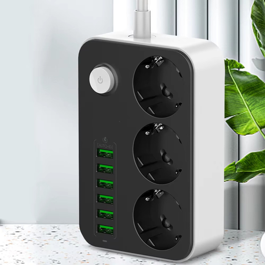 EU-Steckdosenleiste mit 3 Steckdosen und 6 USB-Anschlüssen inklusive USB-C, 2500W Verlängerungskabel mit 2m Länge und Überspannungsschutz für Zuhause und Büro - Bild 8