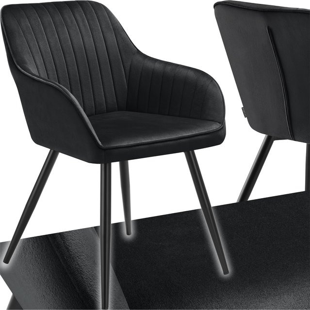tectake Esszimmerstuhl Marilyn gepolstert in Samtoptik mit Steppmuster und Stahlbeinen, Schwarz, B: 58 cm, T: 62 cm, H: 82 cm - Bild 1