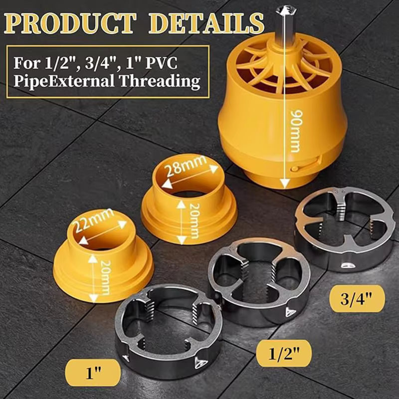NIUXIANG PVC-Rohreinfädler-Set für elektrische Bohrmaschinen mit Matrizengrößen 1/2 Zoll, 3/4 Zoll und 1 Zoll für interne und externe Anwendungen - Bild 6