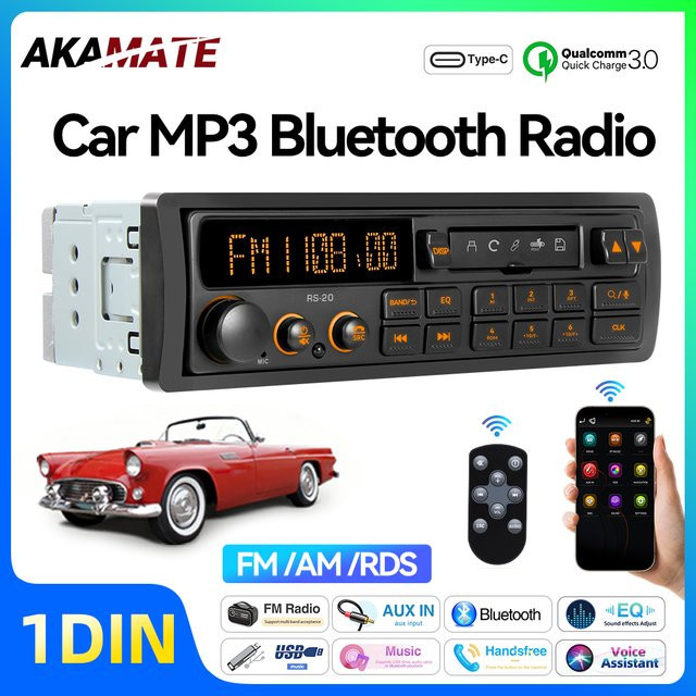 AKAMATE Retro-Stil Autoradio mit Bluetooth, AUX, FM/AM/RDS, USB und Sprachsteuerung in Schwarz - Bild 1