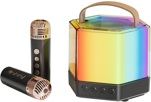 Honor Electronics Karaoke Maschine Mini Set mit 2 drahtlosen Mikrofonen und RGB-Licht in Schwarz - Bild 1