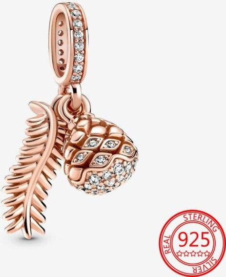 Charm Eichenblatt, 925 Silber, Roségold, Kristall, Zirkonia, Damen - Bild 1