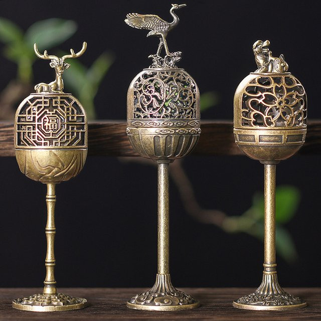 Magpie Hollow Räucherstäbchenhalter Lampen-Design aus Metall in Gold und Woody-Optik für dein Wohnzimmer oder Arbeitszimmer - Bild 1