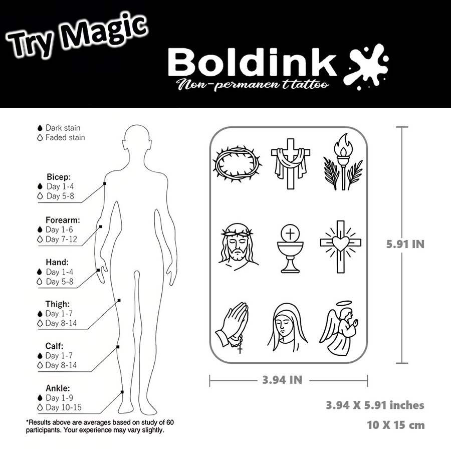 BOLDINK Retro-Kreuz-Tattoo-Aufkleber, Unisex - Bild 3