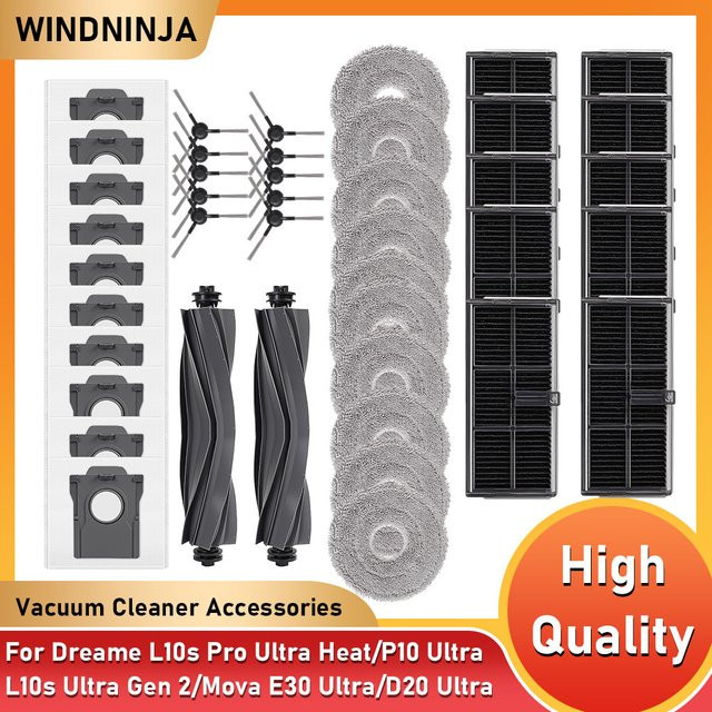 Dreame Ersatzteil-Set mit Hauptseitenbürste, Vakuumfilter und Mopp-Pad-Beuteln für L10s Pro Ultra Heat, L10s Ultra Gen 2, L30s Ultra, Mova E30 Ultra und D20 Ultra - Bild 1