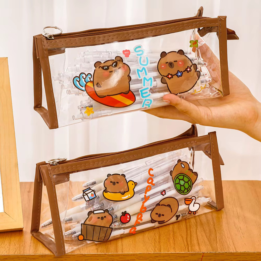 Transparentes Federmäppchen mit Capybara-Motiv, wasserdichte Kosmetiktasche und Organizer aus Kunststoff für die Schule - Bild 3