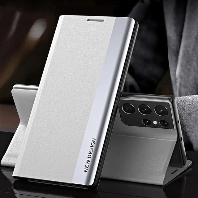 Leder Klapphülle für Samsung Galaxy S26 S25 S24 S23 S22 S21 S20 Ultra Plus Edge FE Note 20 Ultra mit Ständer Funktion in Silver - Bild 1