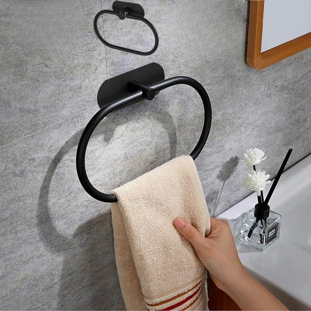 NATAWA Handtuchhalter aus Edelstahl in Schwarz, selbstklebend, für Badezimmer und Küche - Bild 1