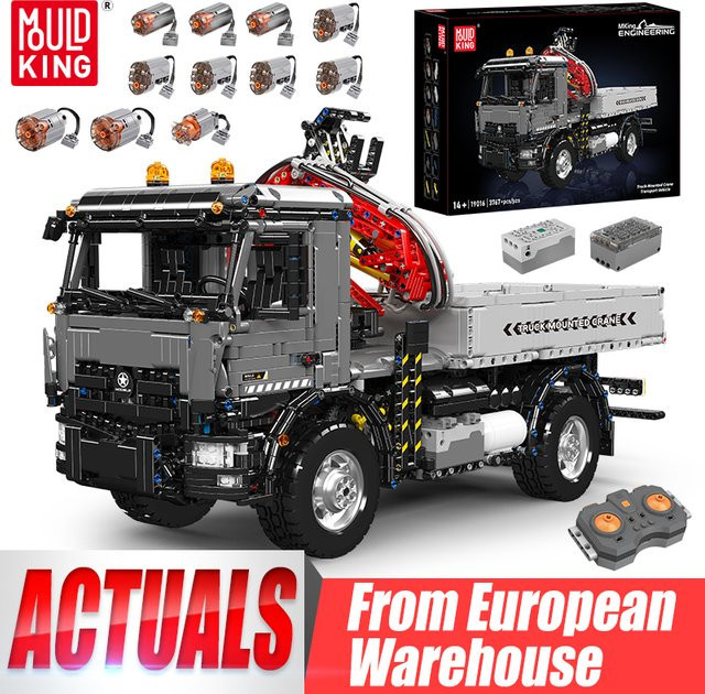 Mould King 19016 Technisches RC-LKW Kran-Transportfahrzeug Baustein-Set in Grau - Bild 1