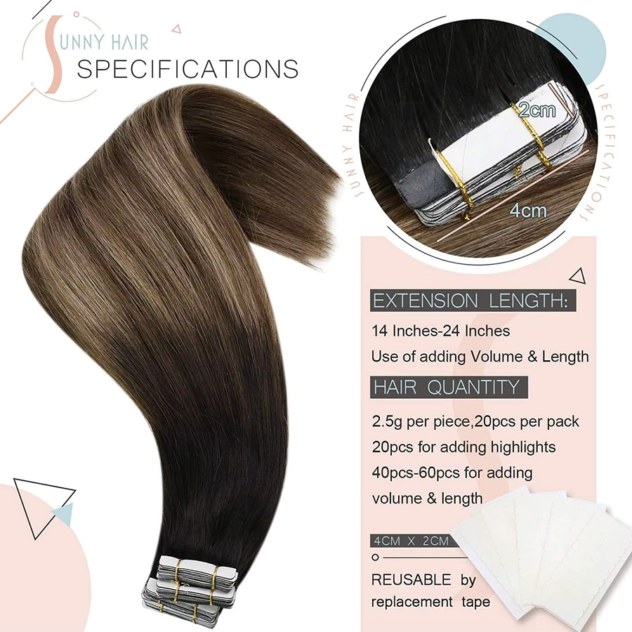 VeSunny Haar Extensions, Menschliches Haar, Balayage, Unisex - Bild 5