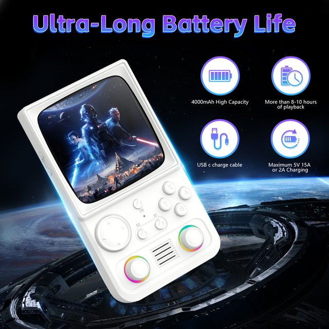 AISLPC RG45 MAX Retro Handheld-Spielkonsole mit 4,0 Zoll IPS-Bildschirm, 64GB/128GB Speicher und EmuEMEC-System, Tragbarer Taschen-Spieler mit Wi-Fi, Schwarz/Weiß - Bild 1