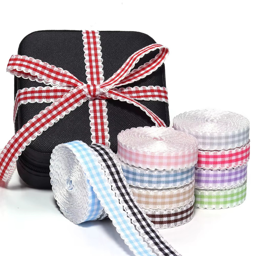 Baumwollband im Karo-Design für DIY-Näharbeiten und Geschenkverpackungen, Breite: 10 mm, Länge: 4,57 m, Farbe: Lila/Mehrfarbig - Bild 3