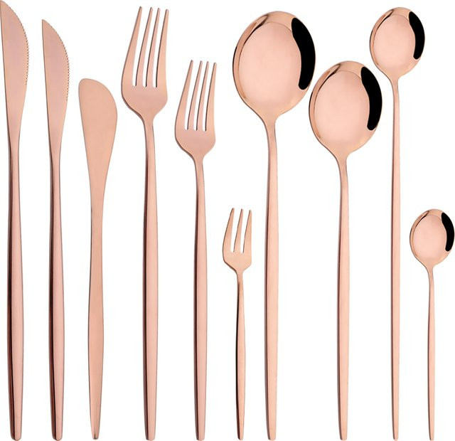 Drmfiy 12-teiliges Besteckset aus Edelstahl in Roségold mit Gabeln, Messern, Löffeln und Eislöffeln - Bild 1