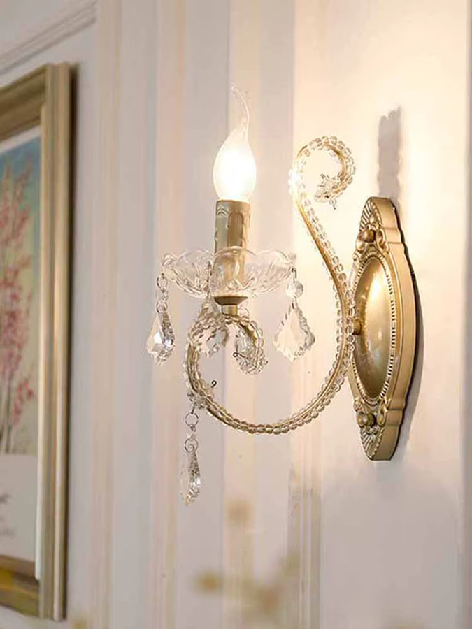 Vecli Wandleuchte aus Kristall und Eisen im französischen klassischen American Country Stil für Schlafzimmer, Wohnzimmer und Flur - Bild 3