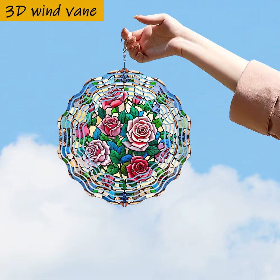 CIFBUY Glasblumen-Windspiel Rote Rose als Gartendekoration mit drehbarem Haken, Höhe: 25,5 cm - Bild 3