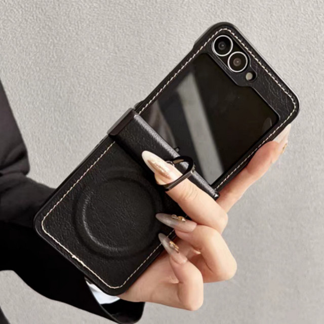 Vintage Lederhülle mit Lichee-Muster für Samsung Galaxy Z Flip 7 6 5 4 3 in Lila mit magnetischem Scharnierständer und stoßfestem Business-Schutz - Bild 1